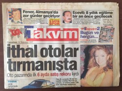 Takvim Gazetesi 12 Temmuz 1997 - İthal Arabalar Tırmanışta GZ10260 - 2