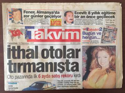 Takvim Gazetesi 12 Temmuz 1997 - İthal Arabalar Tırmanışta GZ10260 - 2