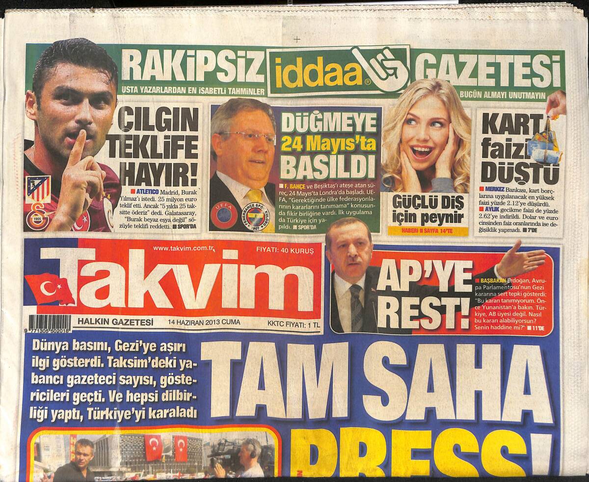 Takvim Gazetesi 14 Haziran 2013 - Galatasaray Atletico Madrid'in Taksitli Teklifini Burak Beyaz Eşya Değil Sözüyle Reddetti GZ154866 - 1