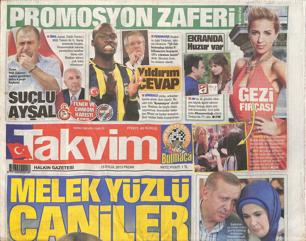 Takvim Gazetesi 15 Eylül 2013 - Fener Ve Cimbom Karıştı - Vatandaş'tan Burcu Esmersoy'a Şok Protesto GZ154868 - 1