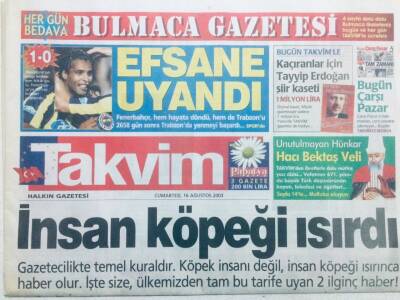 Takvim Gazetesi 16 Ağustos 2003 - Fenerbahçe Trabzonsporu Avni Akerde Devirip Komadan Çıktı GZ43198 - 1