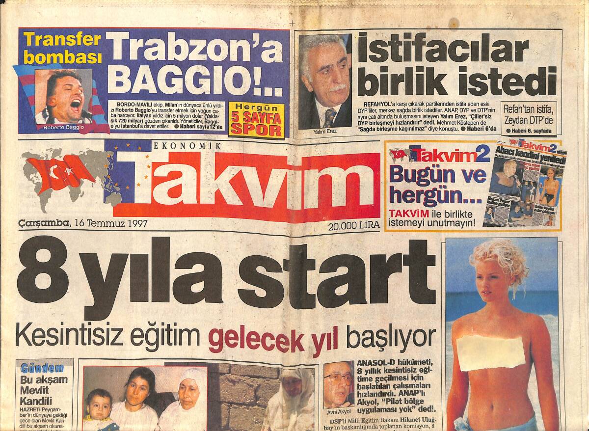 Takvim Gazetesi 16 Temmuz 1997 - Diana, Erkeklerin Tadına Bakıyor - Dennis Rodman Çıldırdı GZ2063 - 1