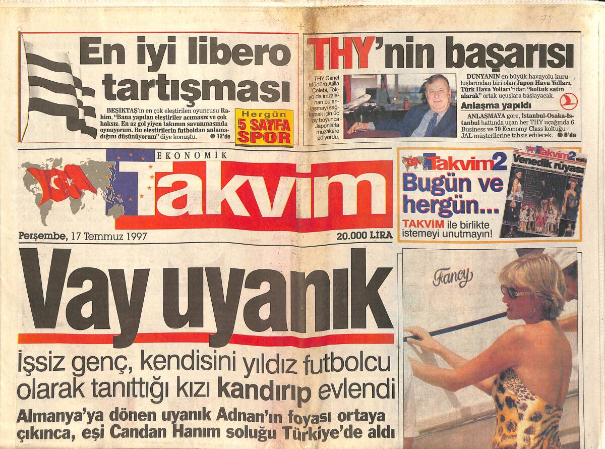 Takvim Gazetesi 17 Temmuz 1997 - İşte Prenses Diana'nın Yaşlı Arap Aşkı - Özcan Deniz Harem Kurdu GZ2065 - 1