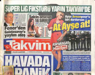 Takvim Gazetesi 17 Temmuz 2013 - Arda Kaçıyor Sinem Kovalıyor, Havada Panik GZ104714 - 1