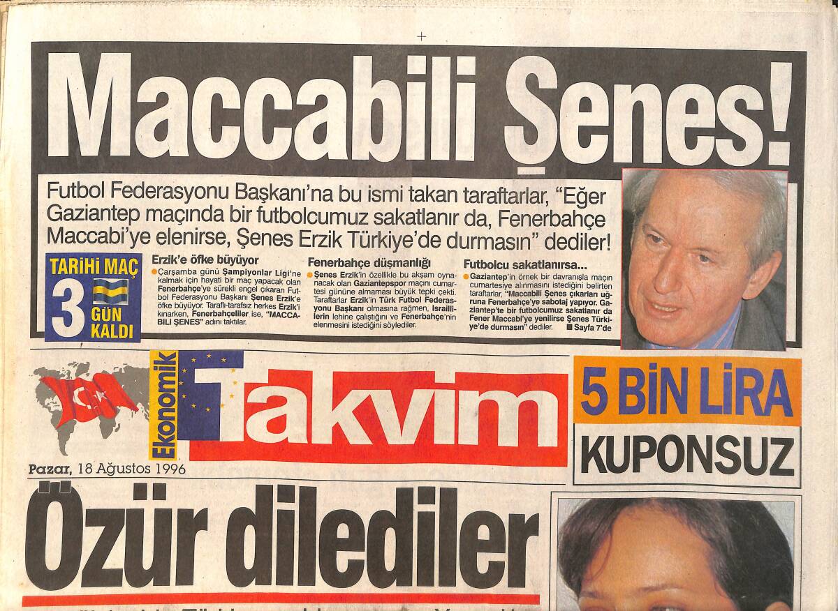 Takvim Gazetesi 18 Ağustos 1996 - Asıl Hırsız Tarkan'dır - Dünyaca Ünlü Altın Uzmanı İstanbul'da GZ3815 - 1