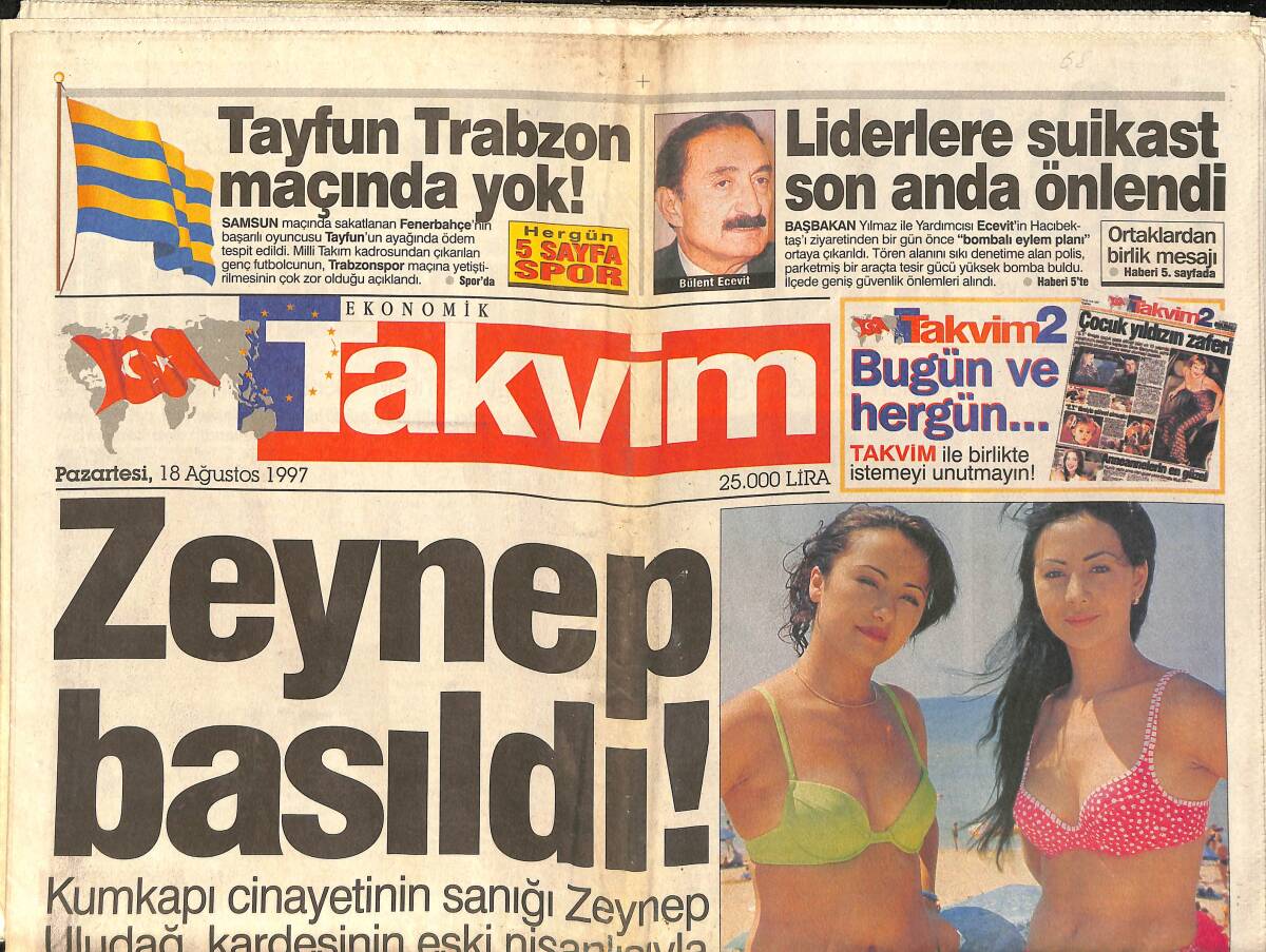 Takvim Gazetesi 18 Ağustos 1997 - Tarkan'ın Konserinde Genç Kılar Ağlayıp Bayıldılar - Müslüm Gürses: Ben Muhterem'e Aşığım GZ2061 - 1
