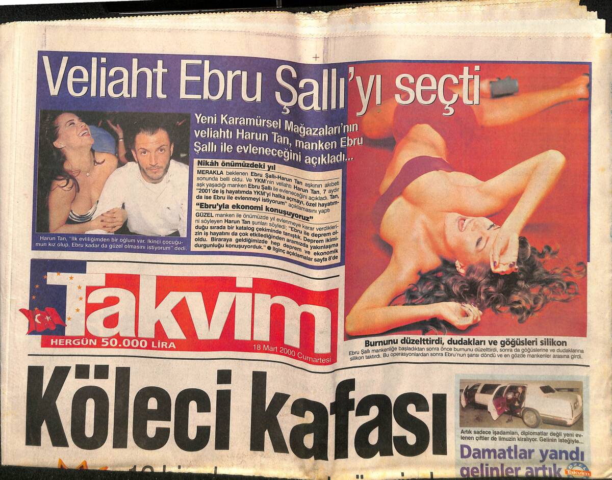 Takvim Gazetesi 18 Mart 2000 - Harun Tan , Ebru Şallı'yı Seçti - Moldovan'ın İhaneti GZ157356 - 1