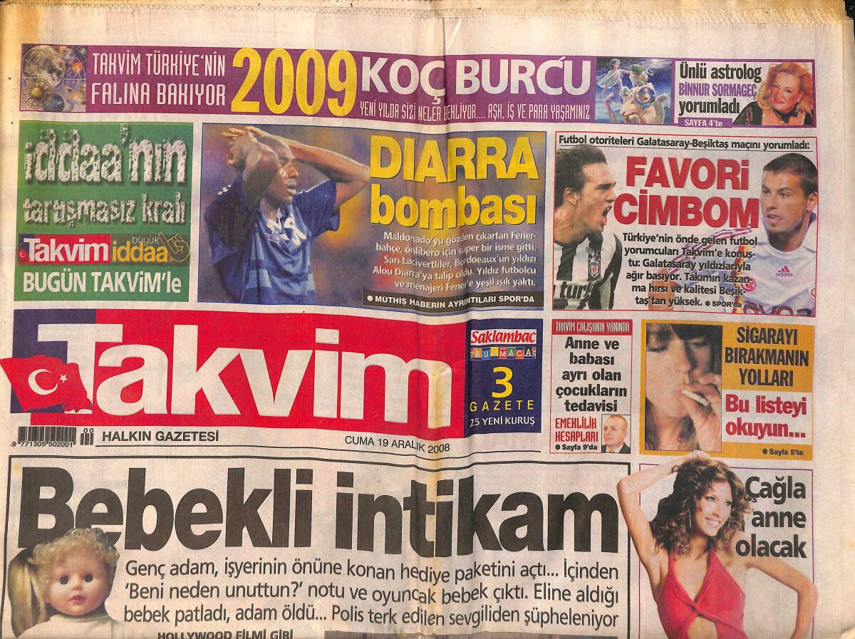 Takvim Gazetesi 19 Aralık 2008 - Çağla Şikel Anne Olacak - Yıldız Farkı İle Cimbom GZ154865 - 1