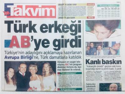 Takvim Gazetesi 19 Ekim 1999 - Türk Erkeği ABye Girdi GZ42883 - 1