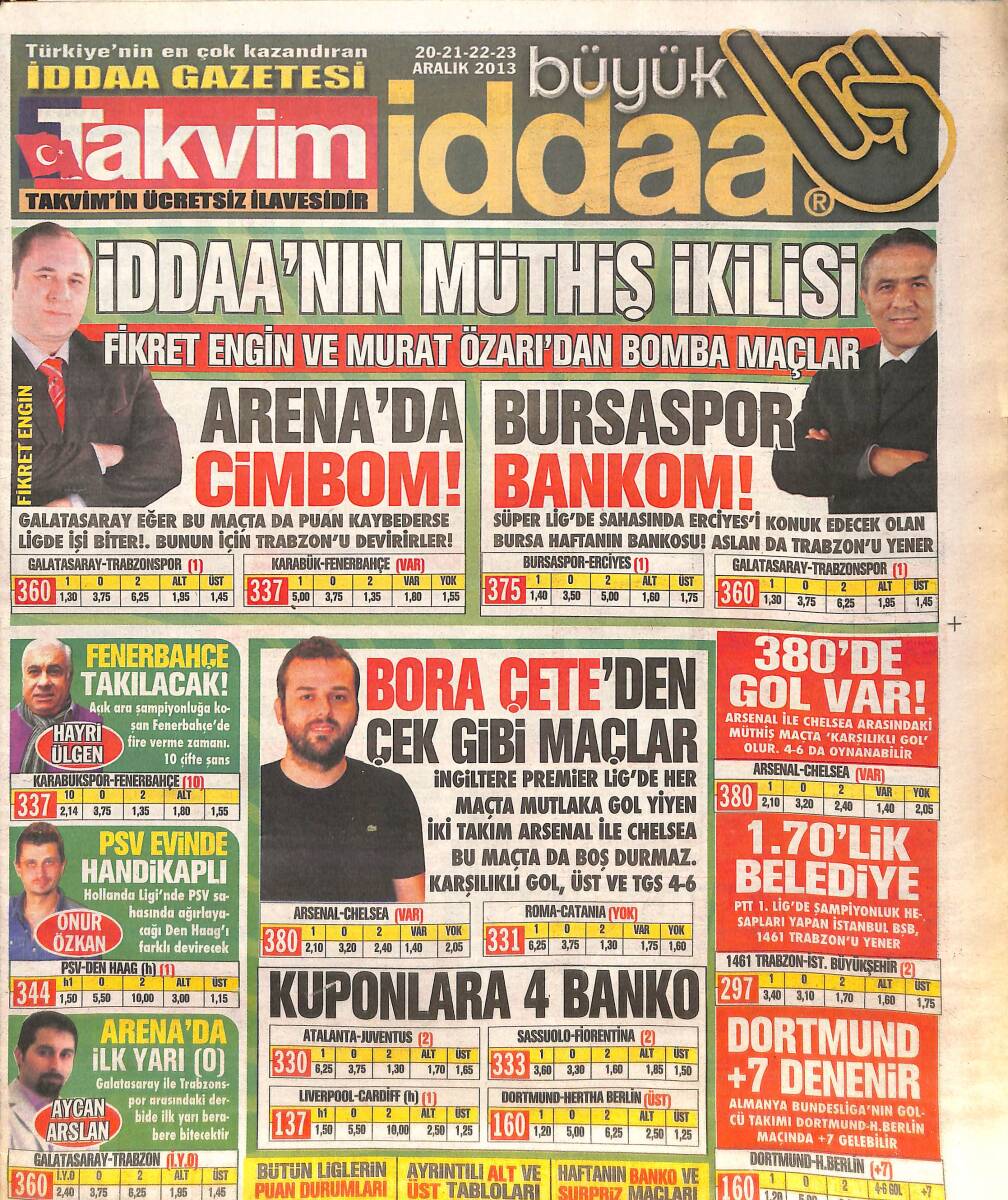 Takvim Gazetesi 20-23 Aralık 2013 - Fikret Engin Ve Murat Özarı'dan Bomba Açıklamalar - Bora Çete'den Çek Gibi Maçlar GZ137187 - 1