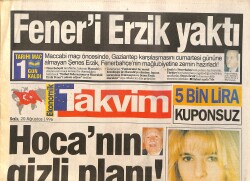 Takvim Gazetesi 20 Ağustos 1996 - Hoca'nın Gizli Planı - Ebru Şallı Ateş Püskürdü - Hülya Hagi'nin Peşine Düştü GZ3816 - Gökçekoleksiyon