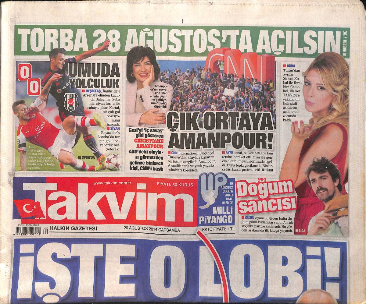 Takvim Gazetesi 20 Ağustos 2014 - Ruhuna Davul Zurna - UEFA'dan Anarşist Çıkışı - Fener Yaktı Roma Söndürdü GZ136176 - 1