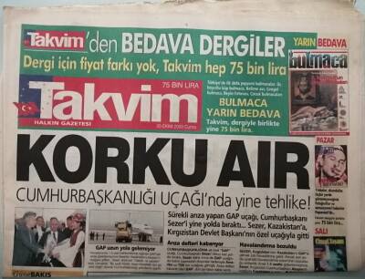 Takvim Gazetesi 20 Ekim 2000 MHP DYPYİ Bitirecek -Çiller Telaşlı -GZ44508 - 2