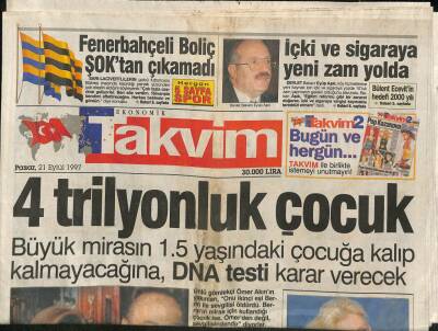 Takvim Gazetesi 21 Eylül 1997 - Serdar Ortaçın Büyük Gafı GZ76425 - 1