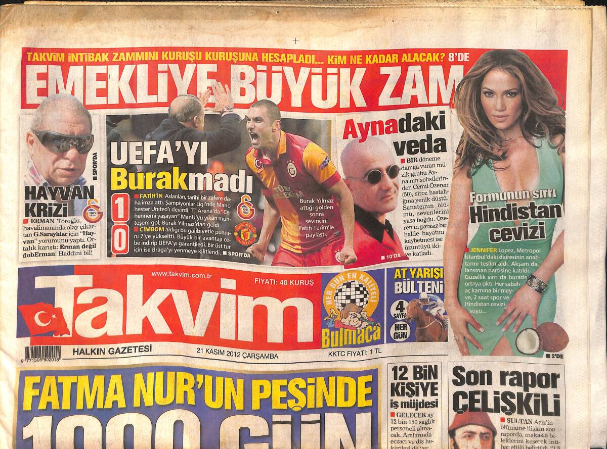 Takvim Gazetesi 21 Kasım 2012 - Kalp Ameliyatı Geçiren Müslüm Gürses Durumunun İyiye Gittiği Söyledi - 12 Eylül Yargı Önünde GZ159142 - 1