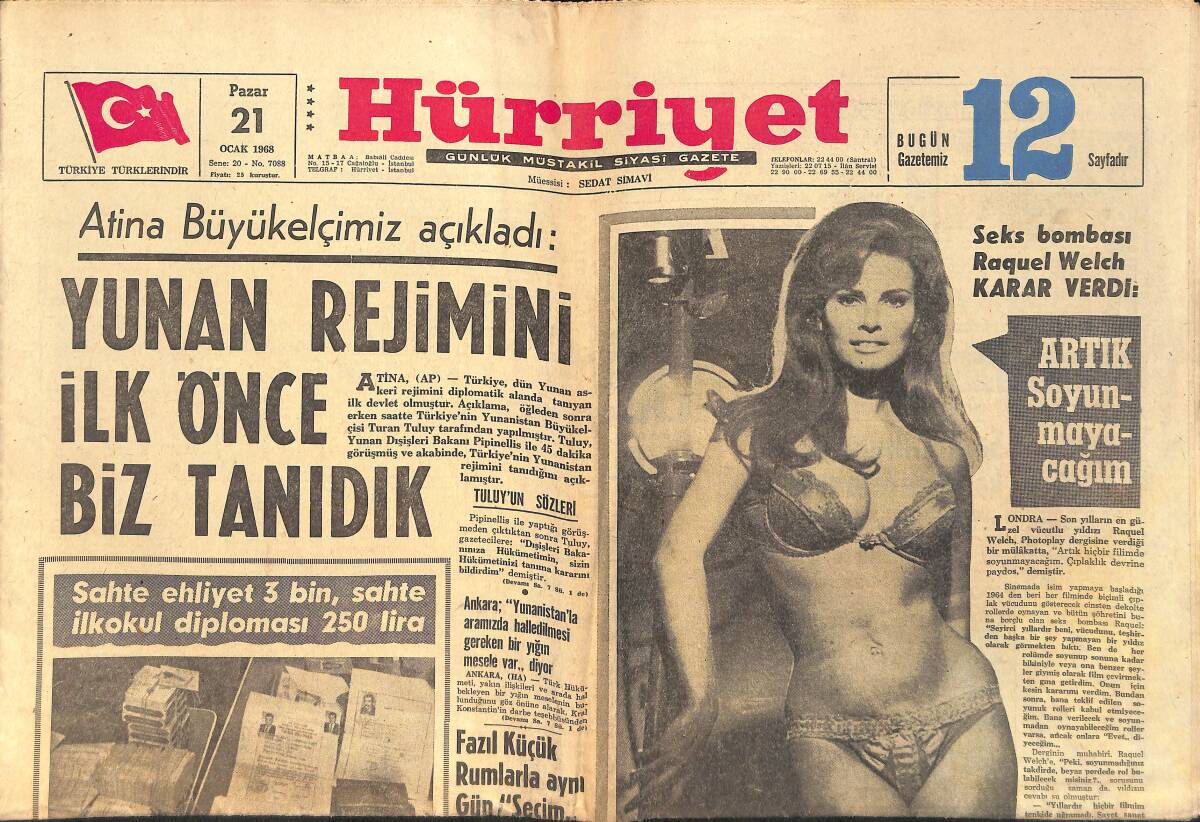 Takvim Gazetesi 21 Ocak 1968 - İsmet İnönü 
