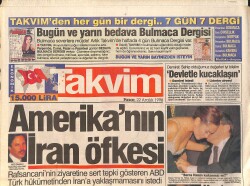 Takvim Gazetesi 22 Aralık 1996 - Hülya Avşar Gece Boyunda Mesut Yılmaz'ın Masasından Ayrılmadı - Amerika'nın İran Öfkesi GZ2555 - Gökçekoleksiyon