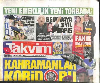 Takvim Gazetesi 22 Eylül 2014 - Kahramanlar Koridoru, Fakir Milyoner GZ104699 - 1