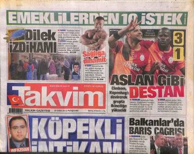Takvim Gazetesi 24 Ekim 2013 - Galatasaray , Kopenhagı Devirerek Grupta İkinciliğe Yükseldi GZ106925 - 1