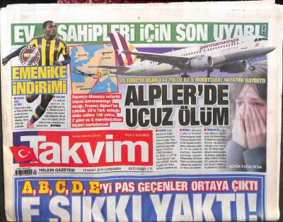 Takvim Gazetesi 25 Mart 2015 - Davutoğlu Arınç Ve Gökçek Polemiğine Noktayı Koydu GZ104870 - 1