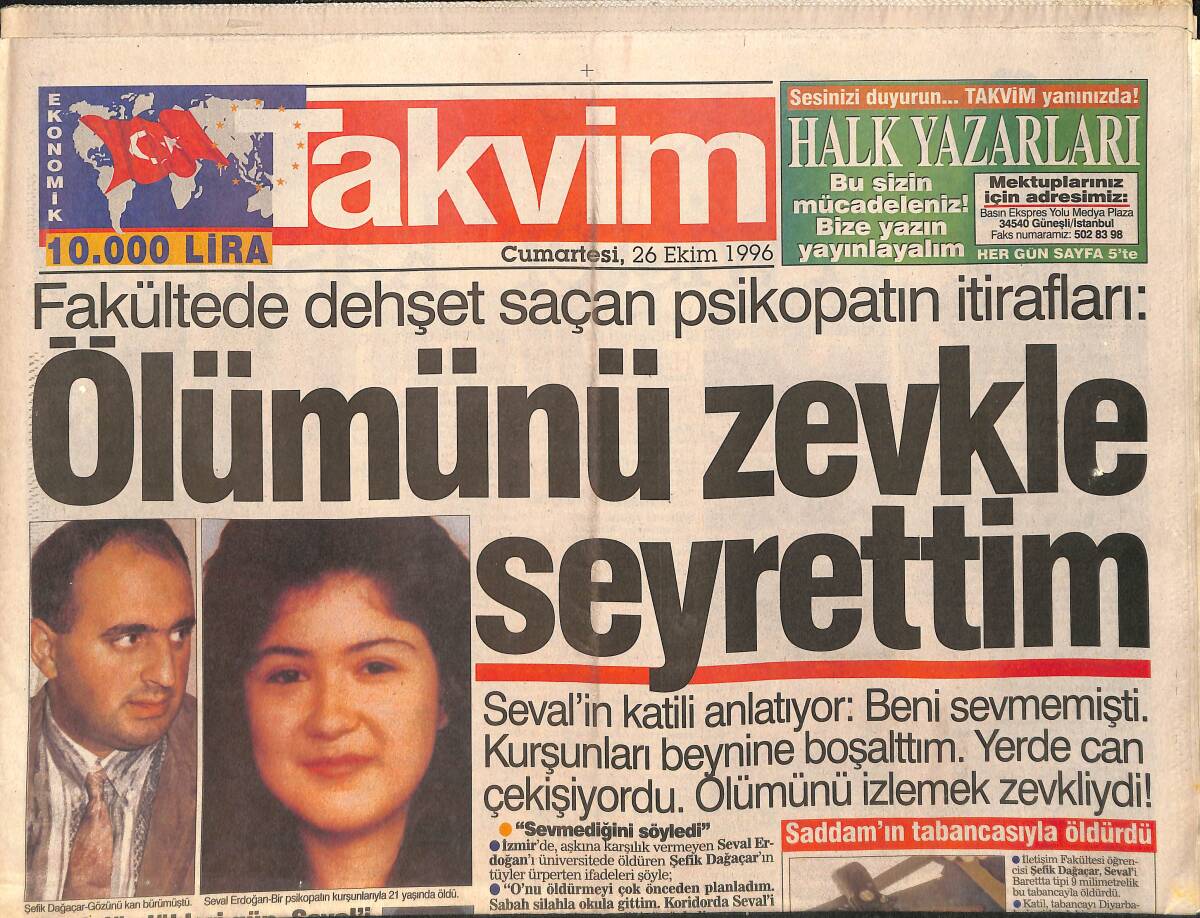 Takvim Gazetesi 26 Ekim 1996 - Koç'un Cesedine 500 Milyar Fidye - Sibel Can: Allah Yardım Etsin - Yılmaz Güney Yaşıyor Mu GZ3143 - 1