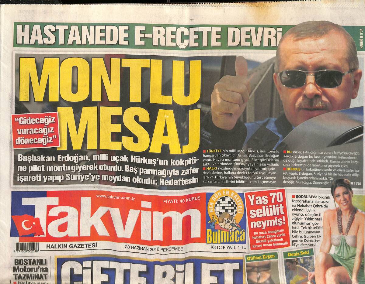 Takvim Gazetesi 28 Haziran 2012 - Hastanede E-Reçete Devri! - Nebahat Çehre: Yaş 70 Selülit Neymiş! GZ137408 - 1