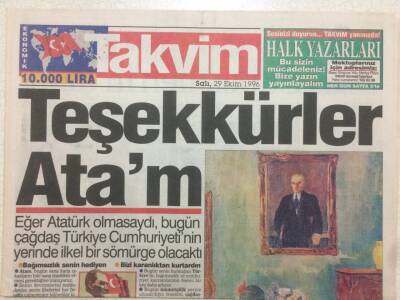 Takvim Gazetesi 29 Ekim 1996 - Teşekkürler Atam GZ51977 - 1