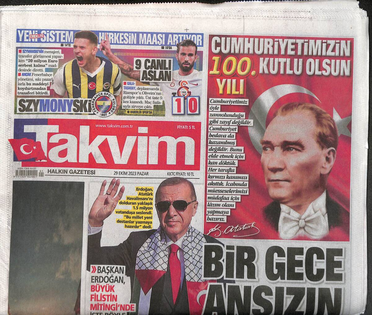 Takvim Gazetesi 29 Ekim 2023 - Cumhuriyetimizin 100. Yılı Kutlu Olsun GZ131486 - 1