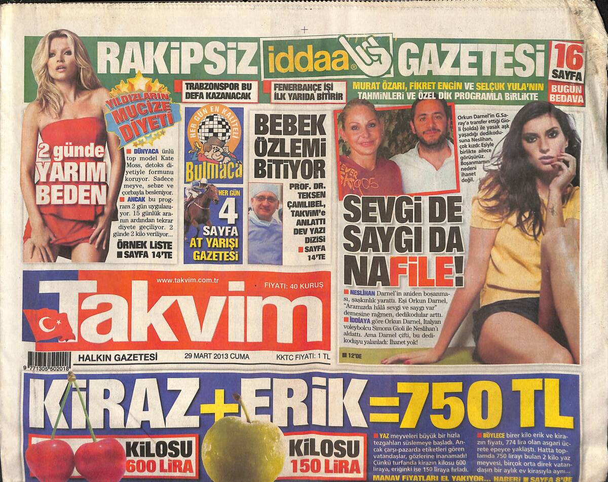 Takvim Gazetesi 29 Mart 2013 - Cem Yılmaz Emine Erdoğan'ın Elini Öptü - Ronaldo İsrail Formasını Katillerle Forma Değiştirmem Diyerek Geri Çevirdi! GZ136877 - 1