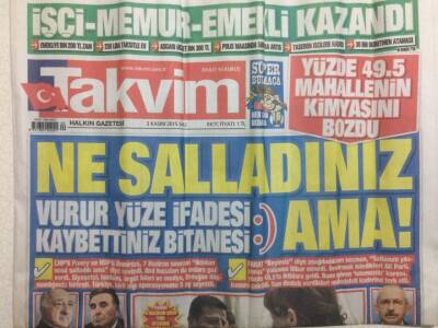 Takvim Gazetesi 3 Kasım 2015 - Vurur Yüze İfadesi Kaybettiniz Bitanesi GZ29334 - 1
