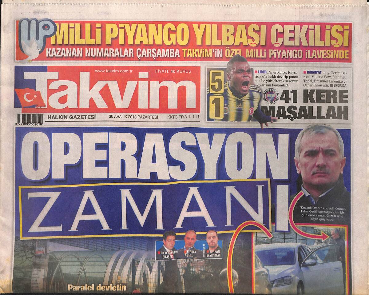 Takvim Gazetesi 30 Aralık 2013 - Antalya Canavarı - Esad'dan Papa'ya Mektup Var - Manchester City'ye İstedi Cimbom'a Geliyor GZ136177 - 1