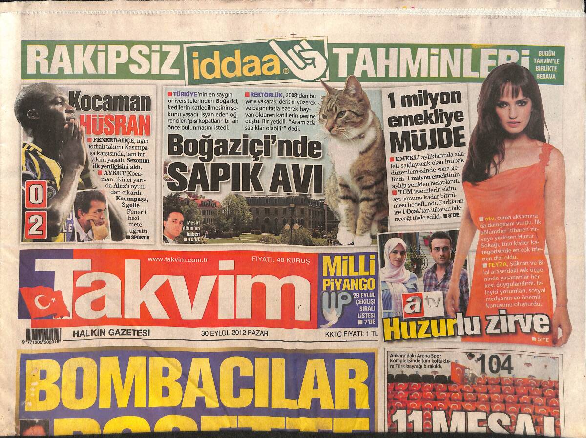 Takvim Gazetesi 30 Eylül 2012 - Ankara'da Uçak Tele Çarptı 