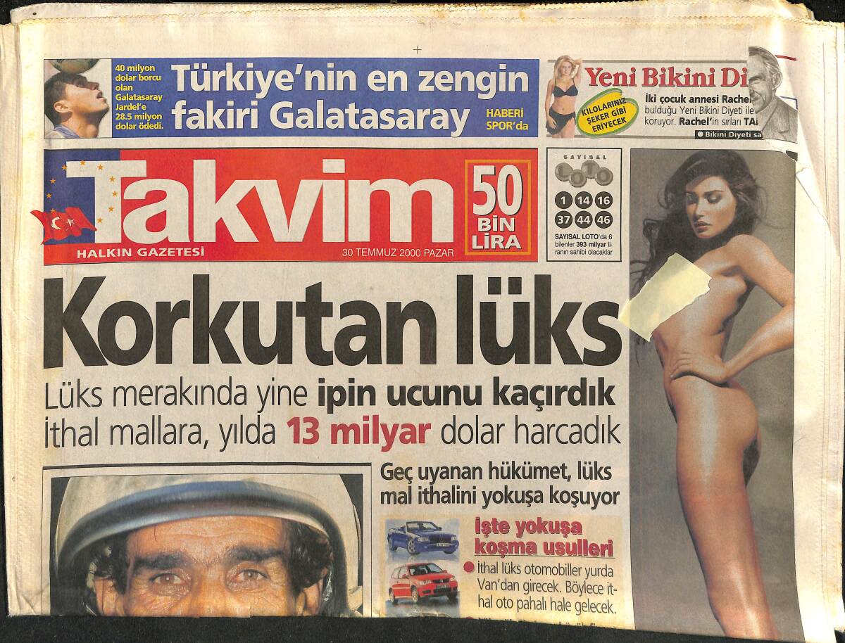 Takvim Gazetesi 30 Temmuz 2000 - Türkiye'nin En Zengin Fakiri Galatasaray - Çiller'den Fıkralı Mesaj GZ157504 - 1