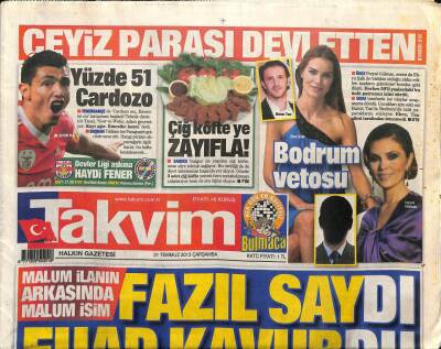 Takvim Gazetesi 31Temmuz 2013 - Marmarada 5.3lük Deprem - Bodrum Vetosu * Ebru Şallı GZ100096 - 2