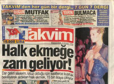 Takvim Gazetesi 4 Aralık 1996 - Sharon Emel Eşini Boşuyor - Halk Ekmeğe Zam Geliyor GZ118113 - 1