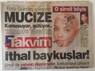 Takvim Gazetesi 4 Aralık 1999 - Ebru Gündeş İyileşiyor Mucize Konuşuyor , Gülüyor ... GZ31458 - 1