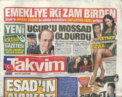 Takvim Gazetesi 4 Aralık 2012 - Uğur Mumcuyu Mossad Öldürdü GZ107474 - 1