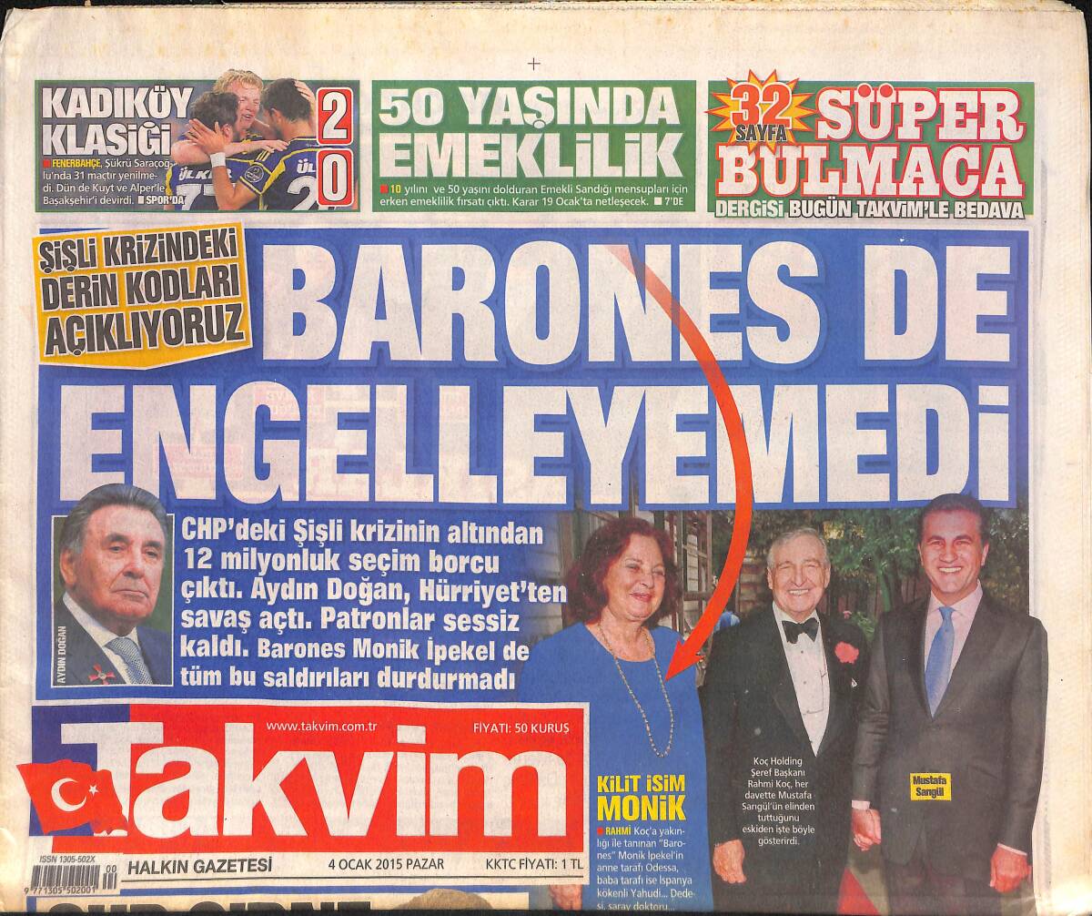 Takvim Gazetesi 4 Ocak 2015 - Sinem Kobal Patladı - Olimpiyat'ta Dev Derbi - 50 Yaşında Emeklilik GZ136169 - 1