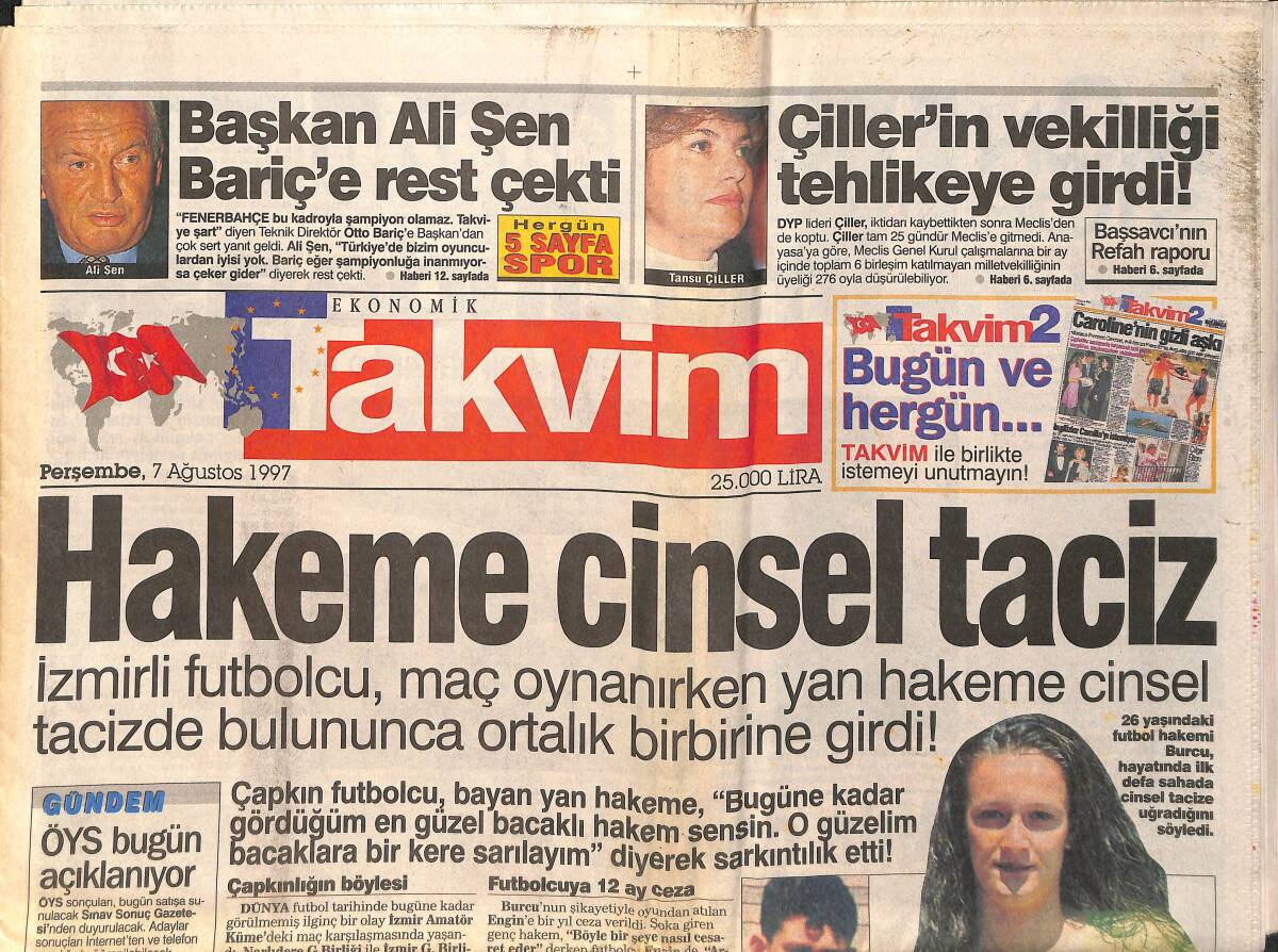 Takvim Gazetesi 7 Ağustos 1997 - Hagi, Rumenler'e Kefil - Ajda Pekkan Çarpıldı GZ3162 - 1