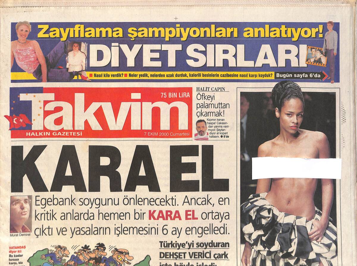 Takvim Gazetesi 7 Ekim 2000 - Bülent Ersoy'a Dayak - Kara El GZ3182 - 1
