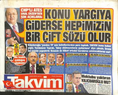 Takvim Gazetesi 7 Ocak 2015 - Ateş Ünal Erzenden Şok Açıklama GZ101074 - 2