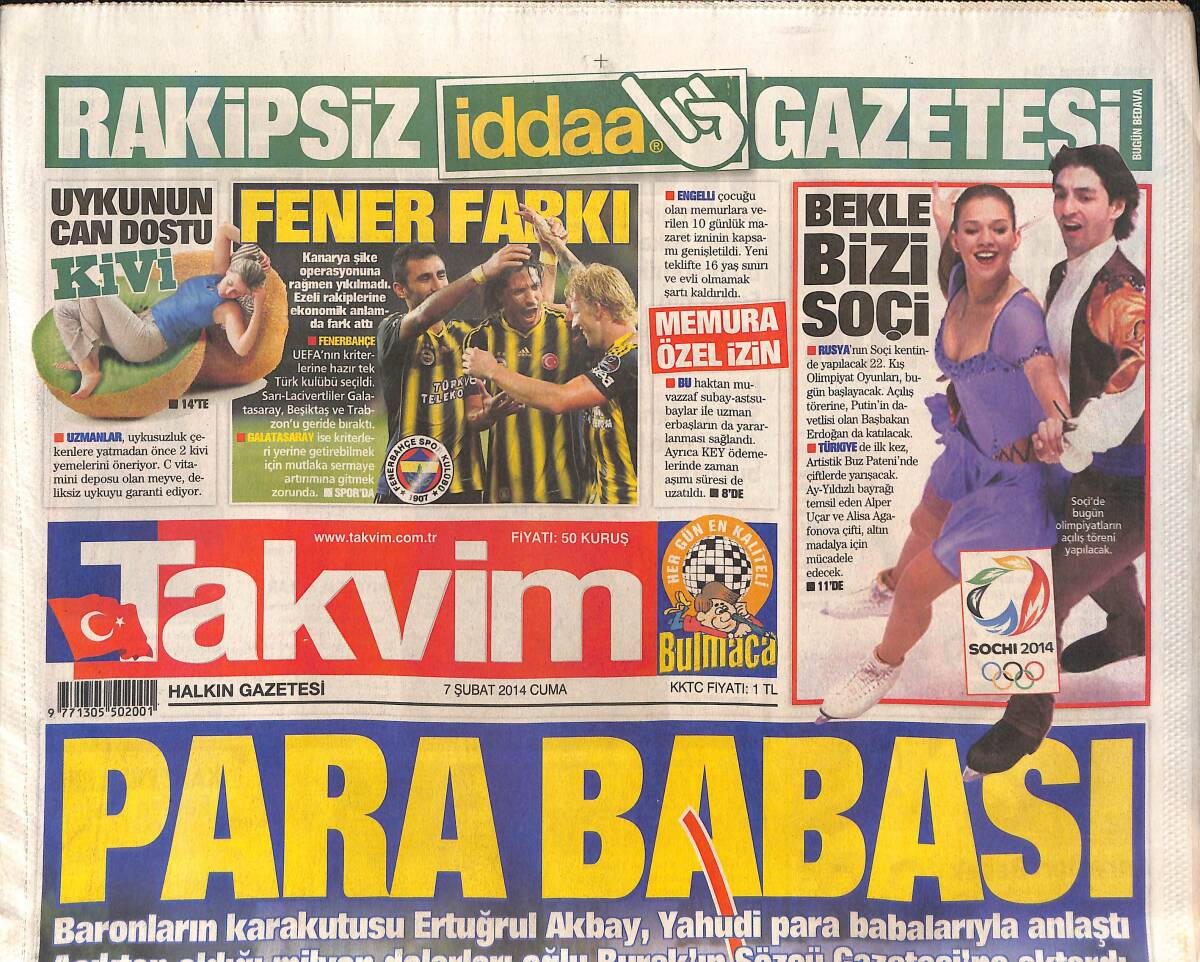 Takvim Gazetesi 7 Şubat 2014 - Memura Özel İzin - İhbara 1 Milyon Ödül - Drogba Kalmak İstiyor GZ136171 - 1