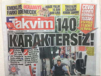 Takvim Gazetesi 8 Haziran 2016 - Çevik Kuvvete Bombalı Tuzak,6 Polis Şehit GZ27582 - 1