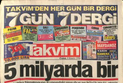 Takvim Gazetesi 8 Kasım 1996 - Mehmet Ağara Yüce Divan Yolu GZ115781 - 1
