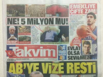 Takvim Gazetesi 9 Ağustos 2016 - ABye Vize Resti GZ29207 - 1