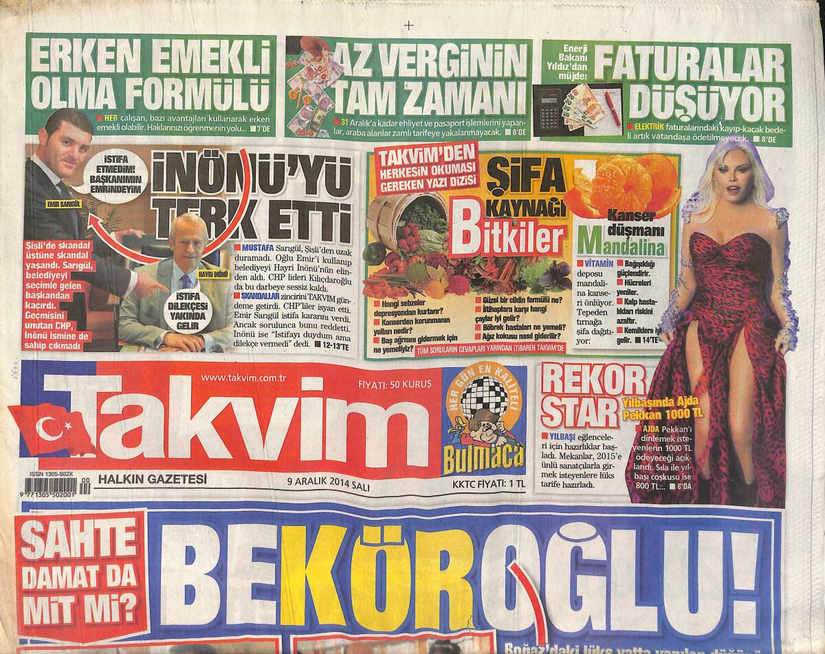 Takvim Gazetesi 9 Aralık 2014 - Rekor Star Ajda Pekkan - Aziz Yıldırım'ın GFB'ye Yaptığını Real Madrid Kendi Taraftarına Yaptı GZ154871 - 1