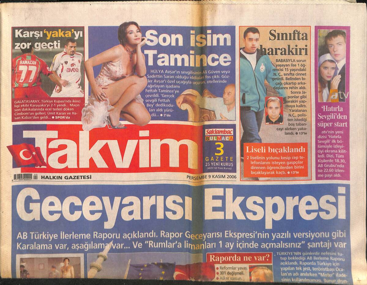 Takvim Gazetesi 9 Kasım 2006 - Hülya Avşar'ın Sevgili Tahmini - Galatasaray' Geç Ama Temiz Oldu' GZ136871_Kopya(1) - 1