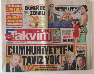 Takvim Gazetesi 9 Şubat 2017 - Cumhurbaşakanı Erdoğan Yeni Anayasanın Cumhuriyet Rejimini Değil Yönetim Sistemini Değiştireceğini Söyledi GZ18827 - 1