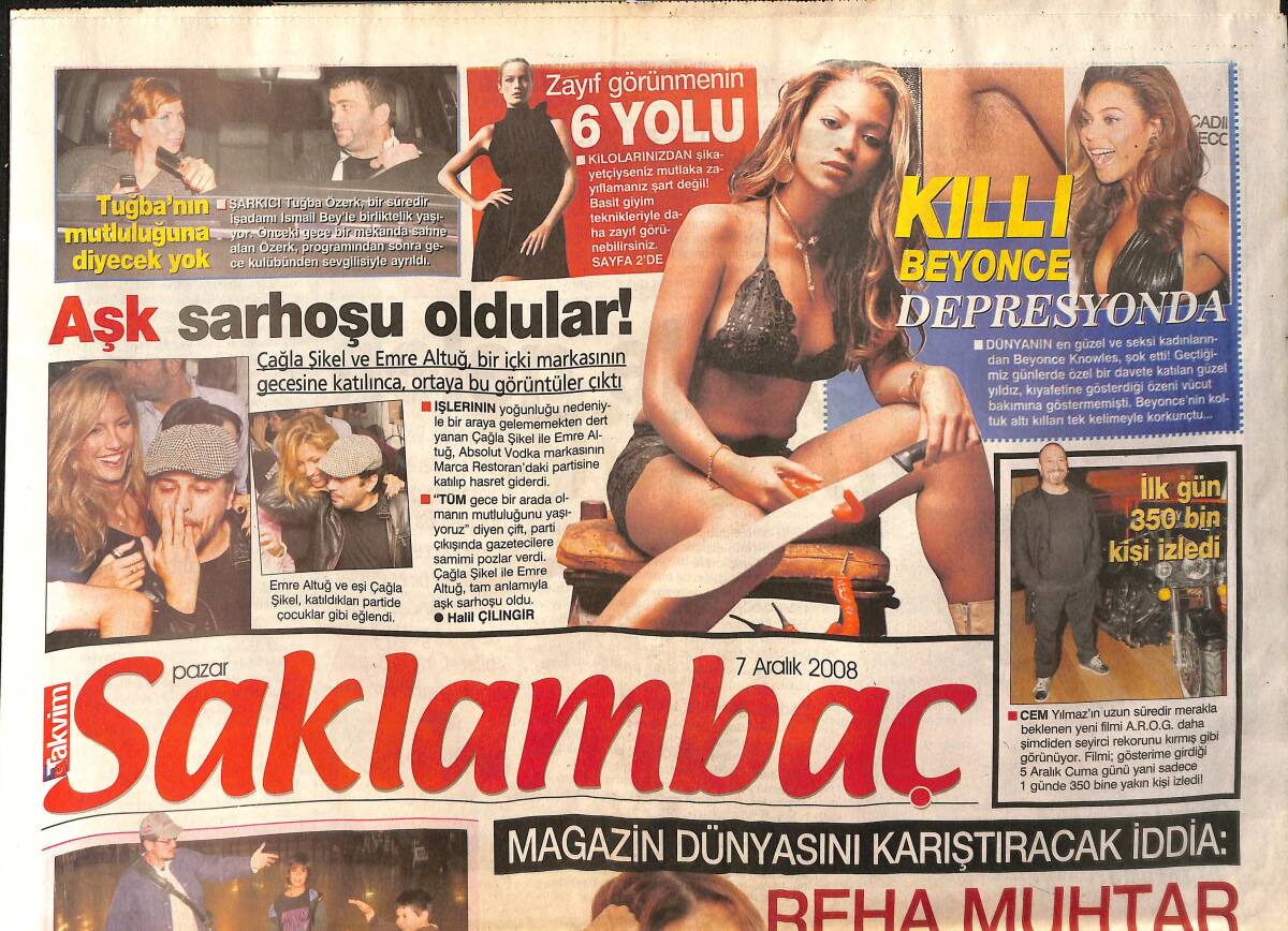Takvim Gazetesi Saklambaç Eki 7 Aralık 2008 - Kıllı Beyonce Depresyonda - Çağla Şikel Ve Emre Altuğ Aşk Sarhoşu Oldular GZ154720 - 1