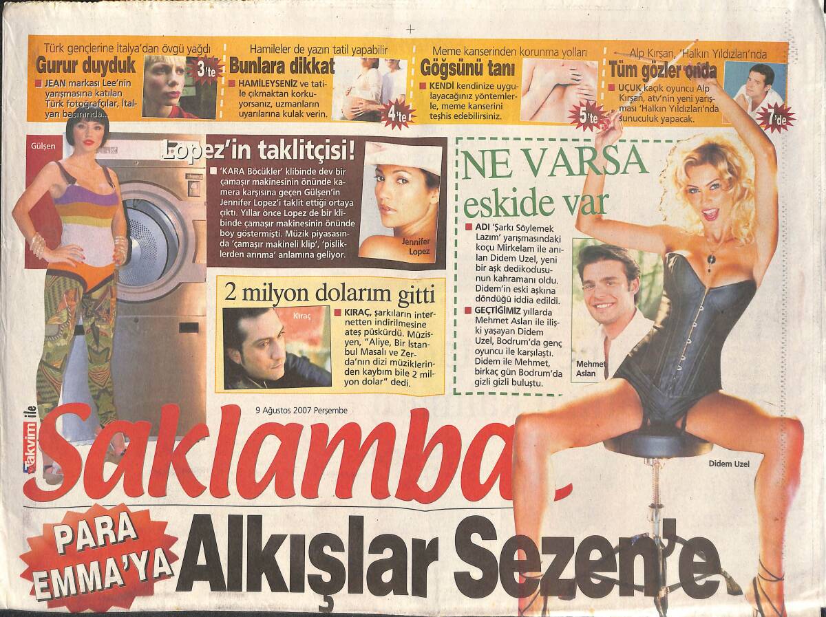 Takvim Gazetesi Saklambaç Eki 9 Ağustos 2007 - Alkışlar Sezen Aksu'ya - Serdar Ortaç Akıllandı GZ135306 - 1